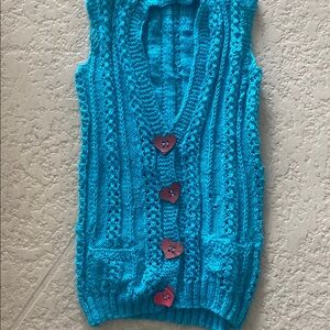 Blue Cable Knit Cardigan Sweater